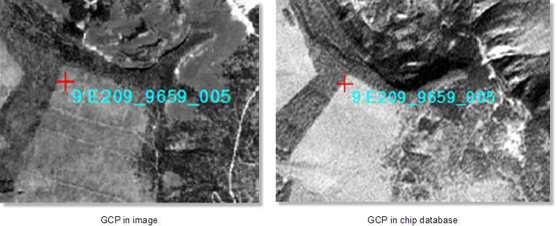 Comparison of GCP in image and Chip Database for point E209_9659_005