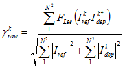 gamma_raw = Sum(1, N^2, w_i(I_ref * Conj(I_Dep))) / Sqrt(Sum(1, N^2, |I_ref|^2) + Sqrt(Sum(1, N^2, |I_dep|^2))