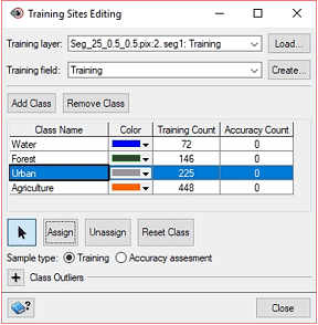 Training Sites Editing window in Object Analyst