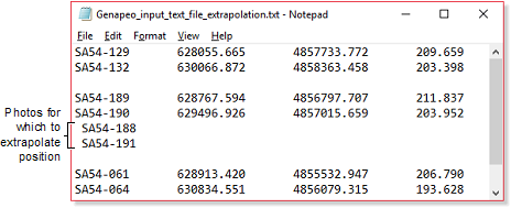 Text file used to extrapolate position
