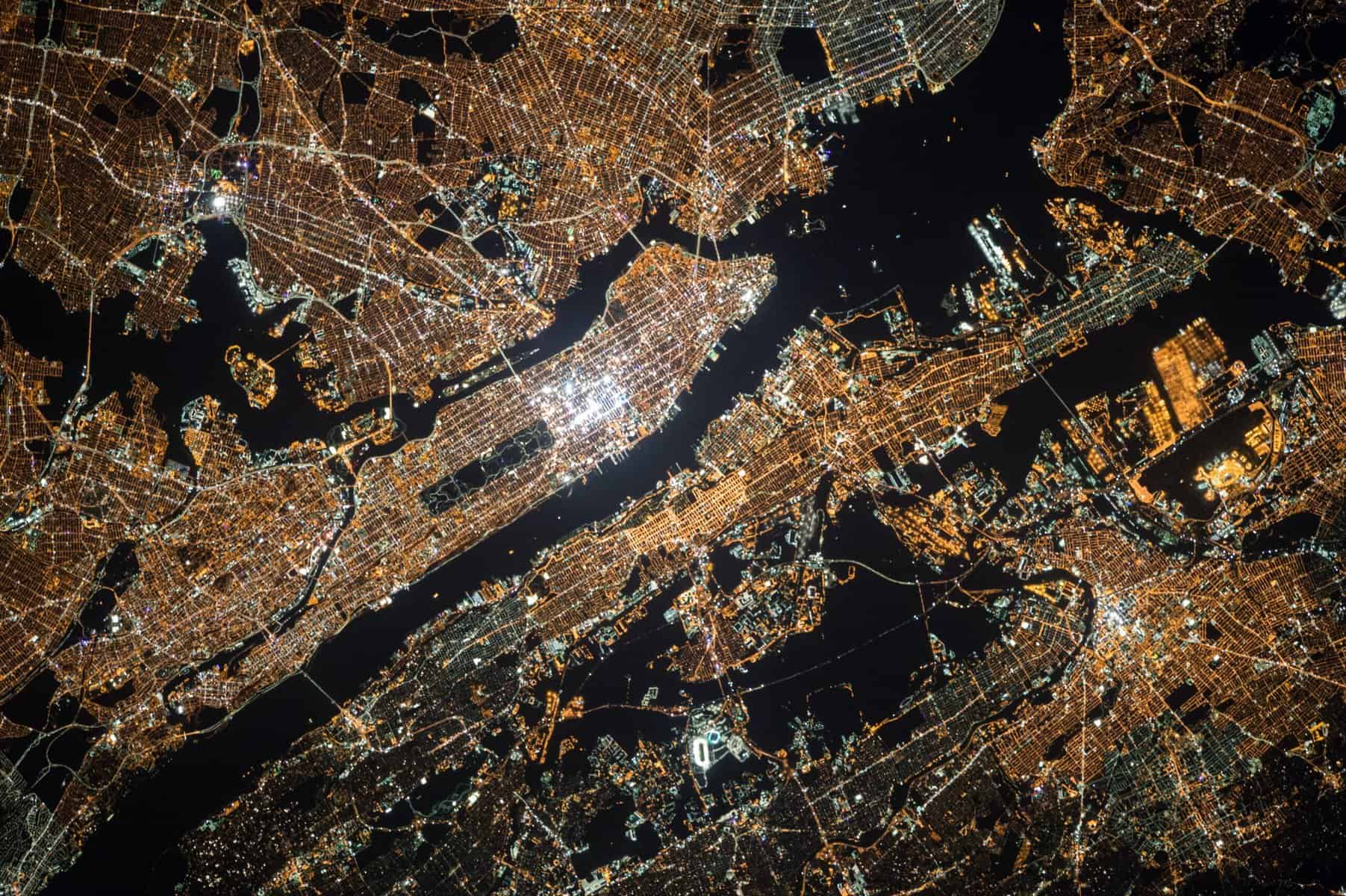 Satellite image of Manhattan at night