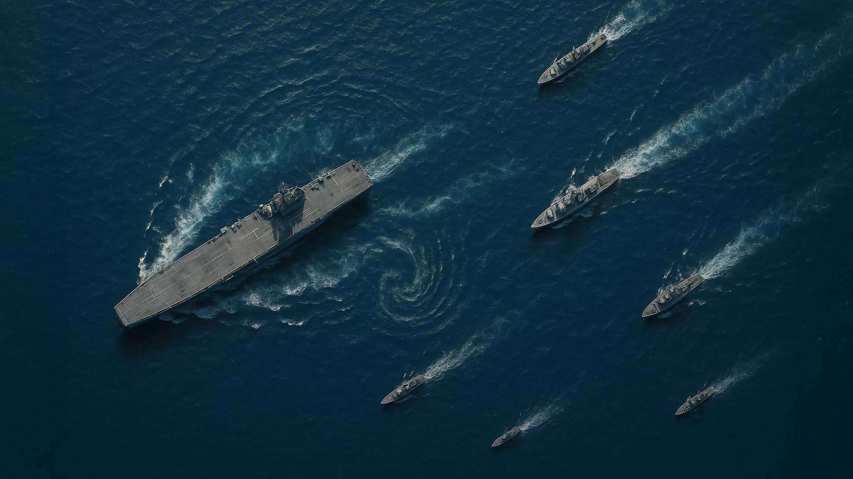 Aerial Image of a naval fleet at sea