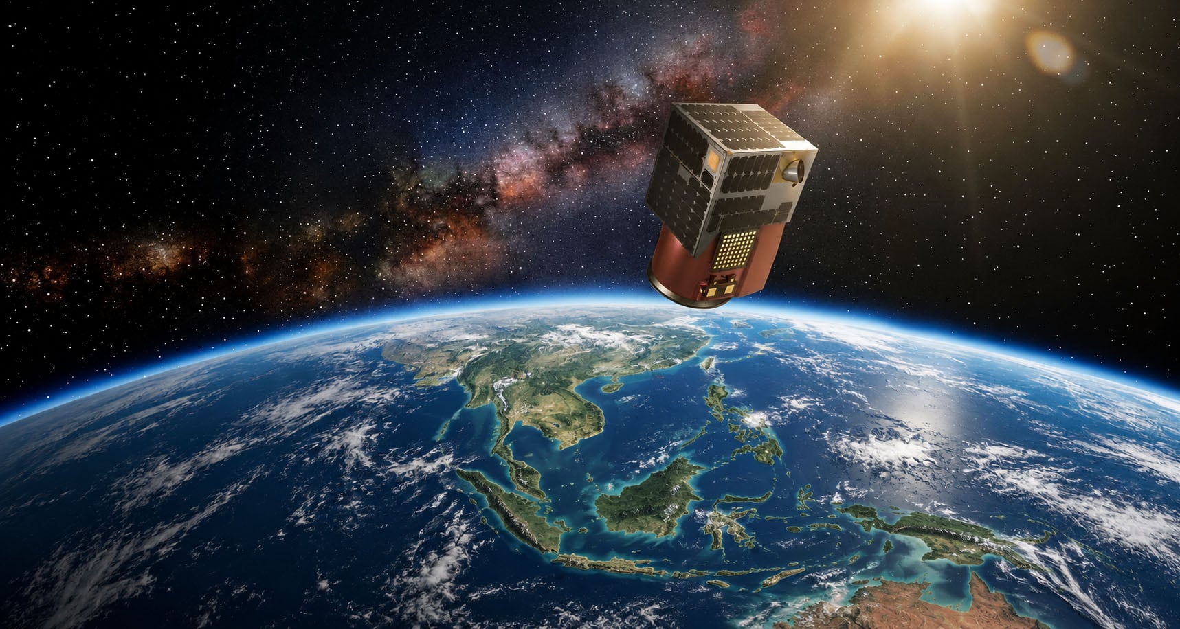 A satellite flying above South East Asia